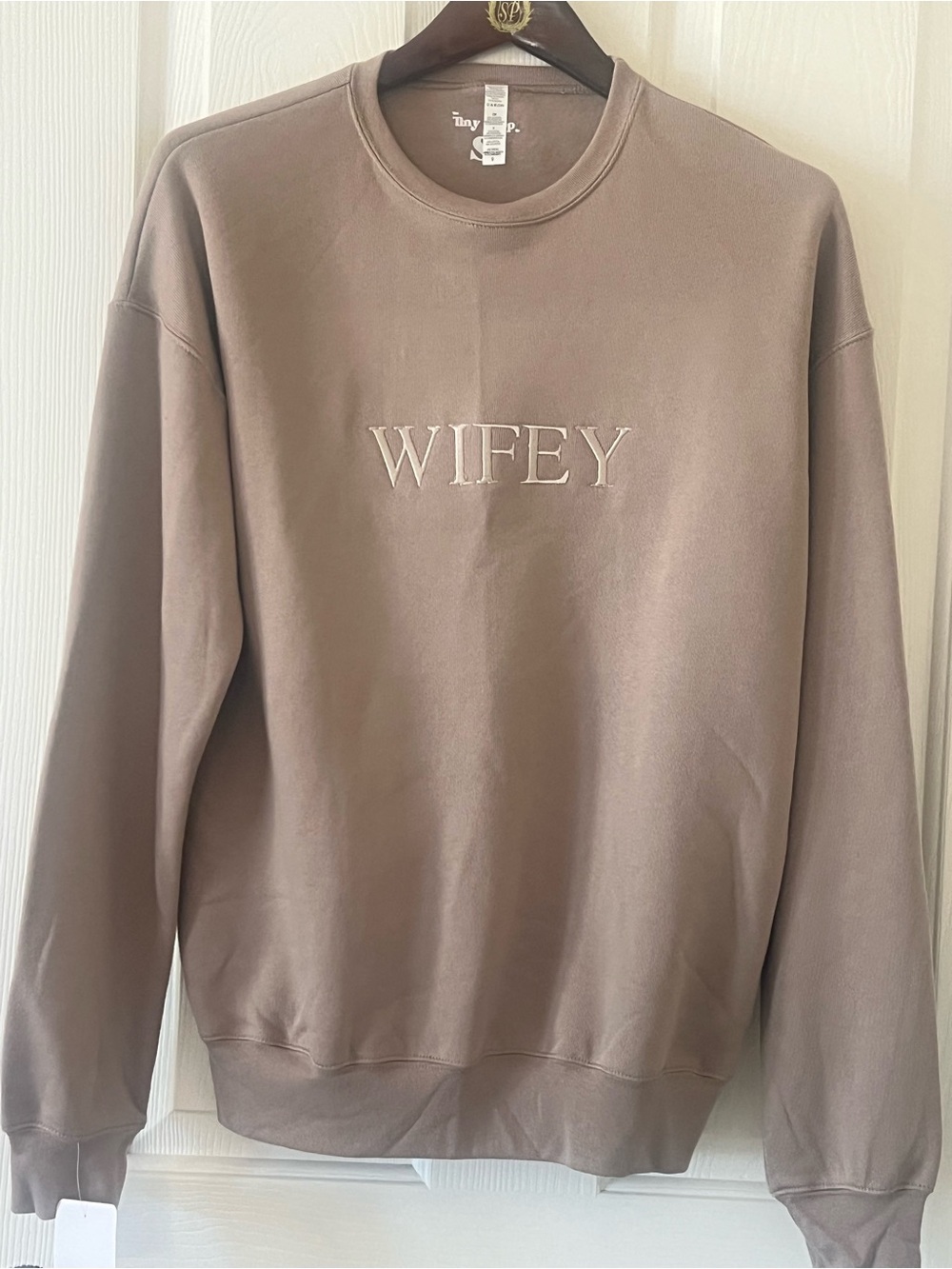 Wifey Embroidered Crewneck Sweatshirt - Taupe